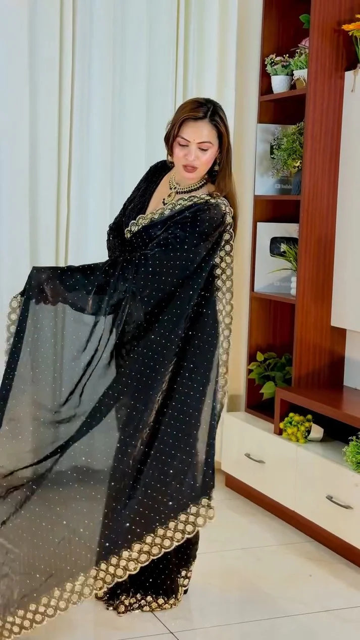 Luxury Space Silk Padding Saree with Original Jarkan Diamond Work