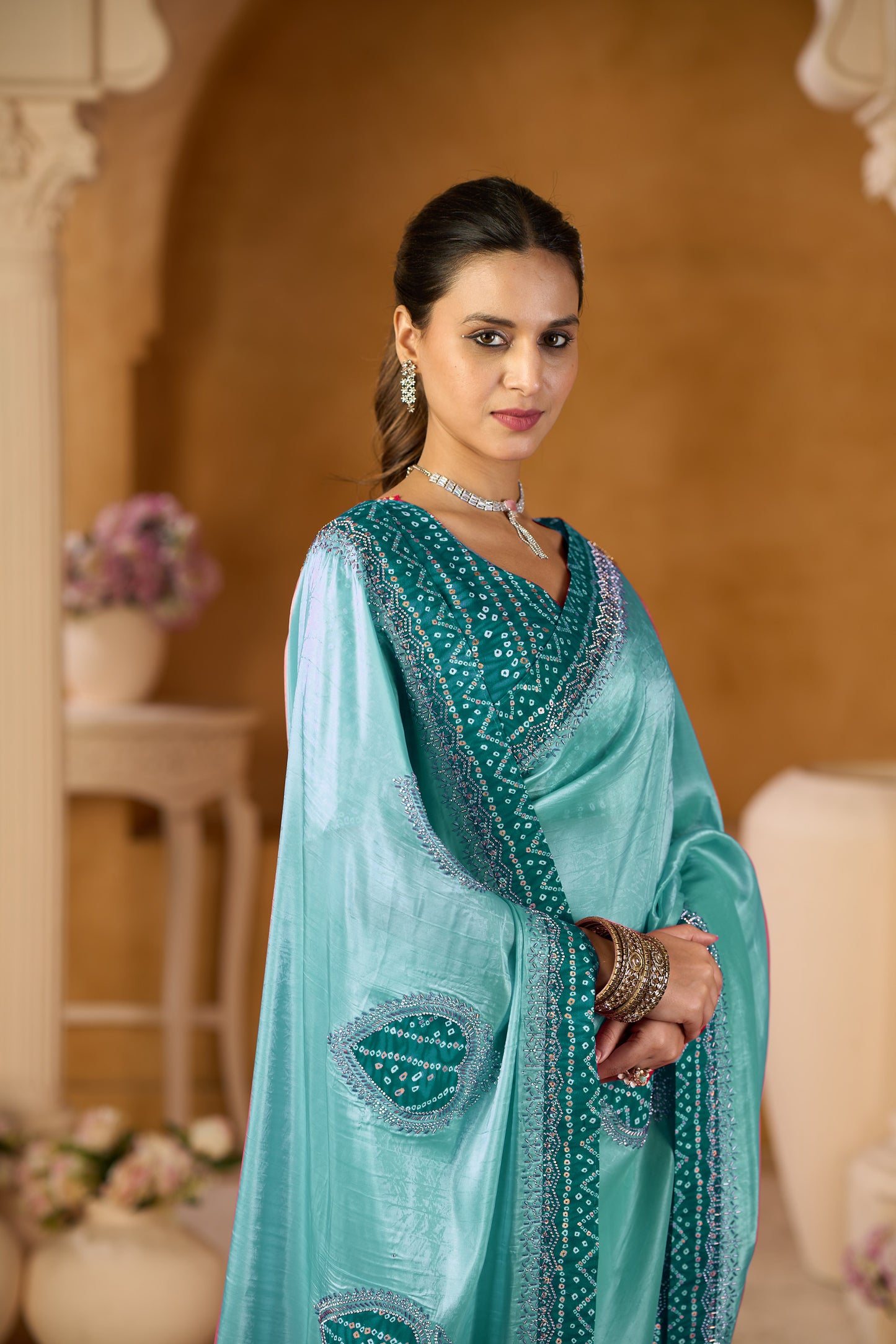 Designer Jimmy Choo Blooming Silk Saree – Soft Elegant Party Wear
