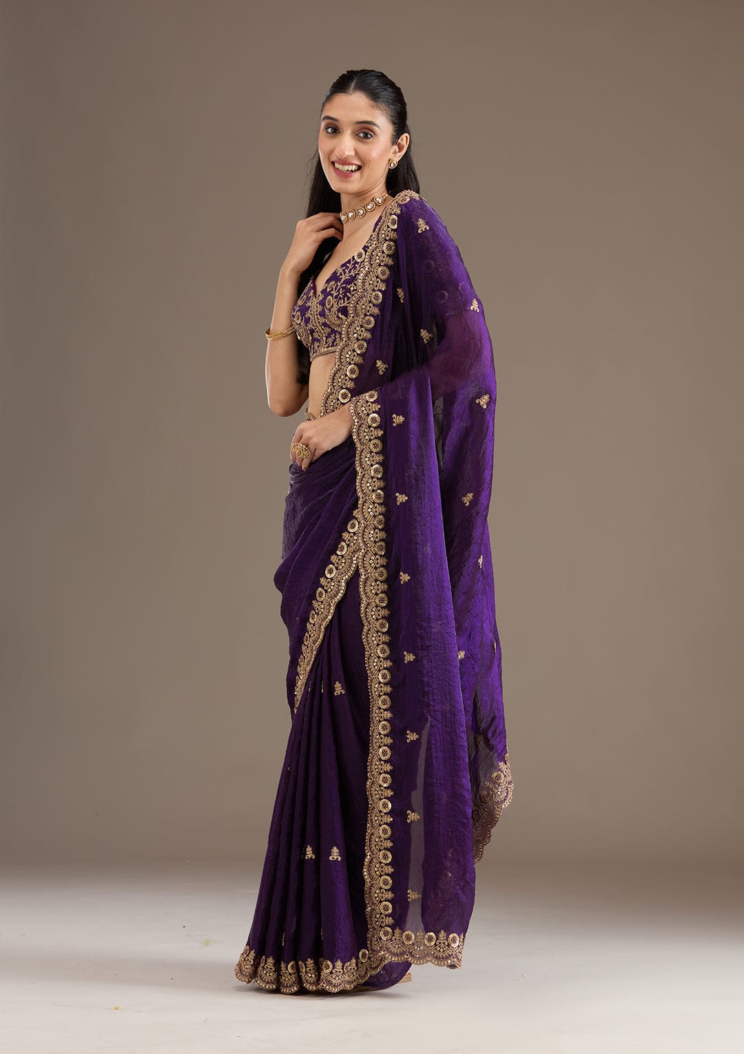 Fandy Satin Silk Saree with 5mm & 3mm sequence with jari dori embroidery work