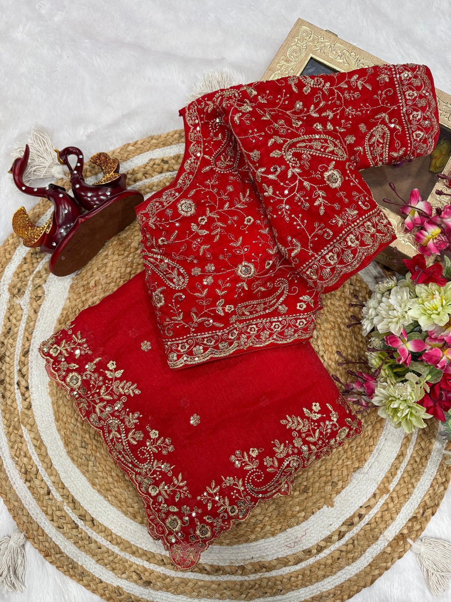Beautiful  Frendy Chiffon  Sequence and Zari embroidery work