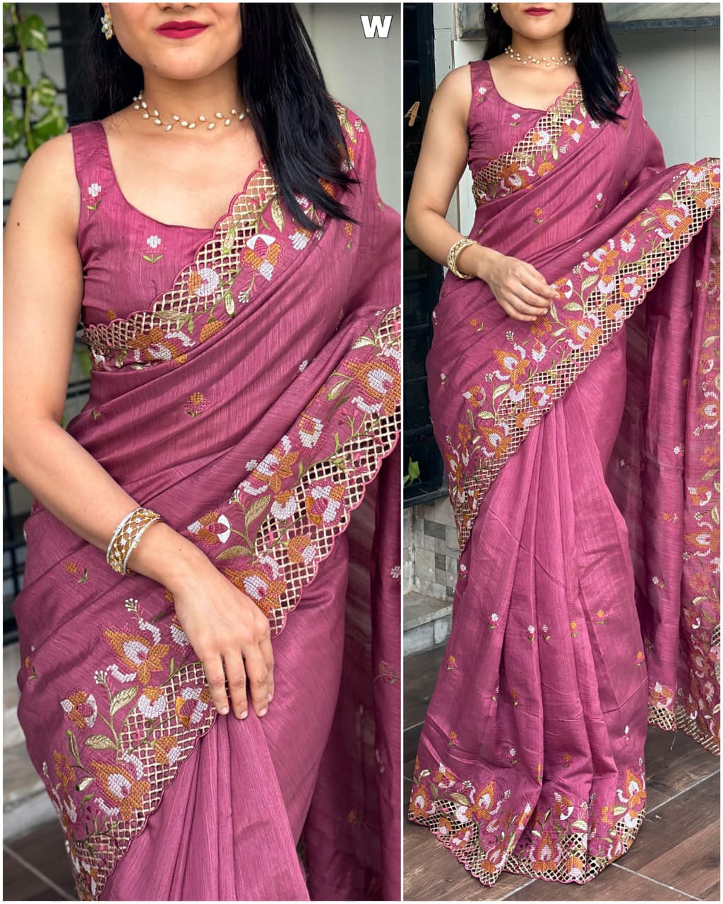 Visca Slub Silk  Stunning Cut Work Visca Slub Silk Saree.