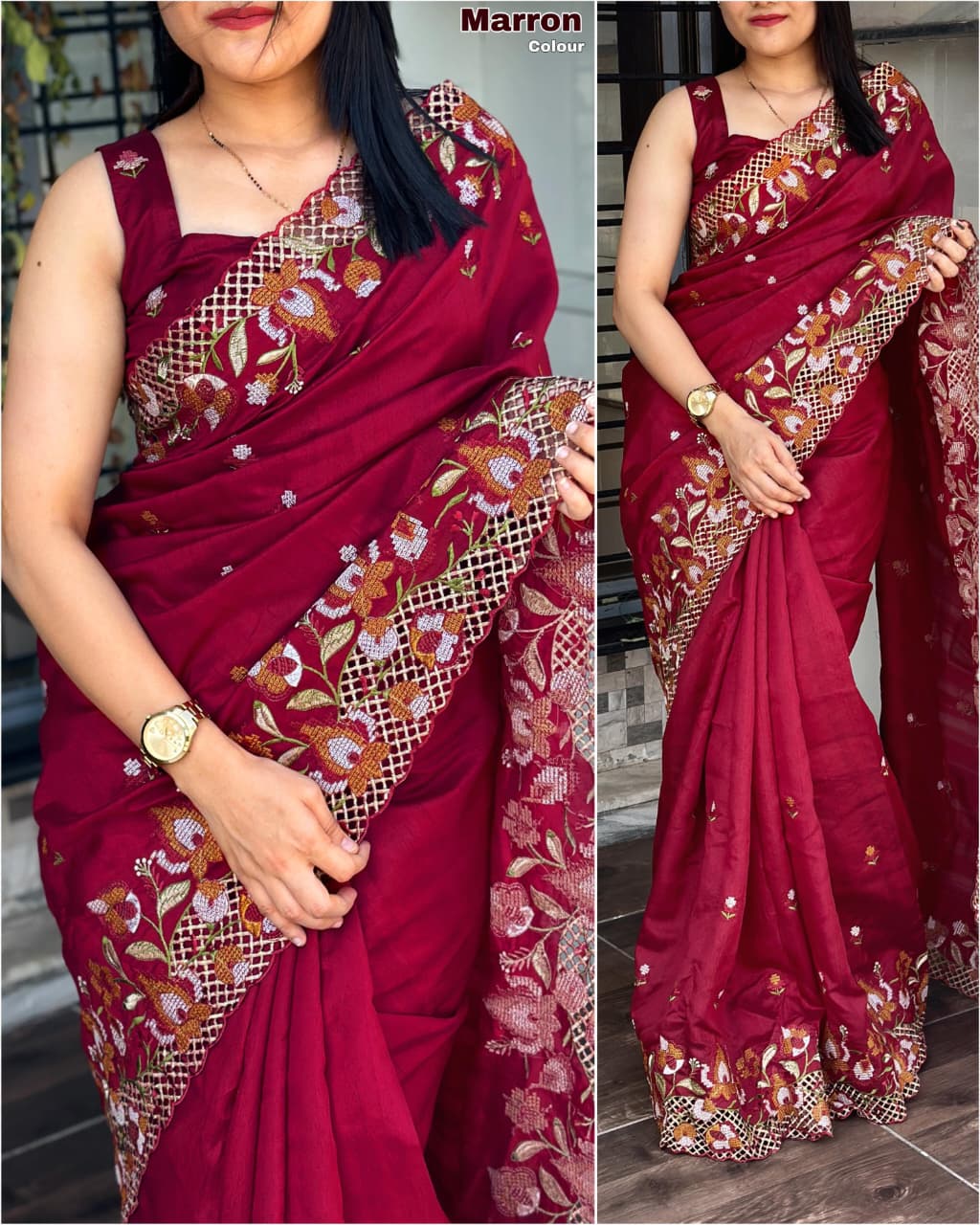 Visca Slub Silk  Stunning Cut Work Visca Slub Silk Saree.