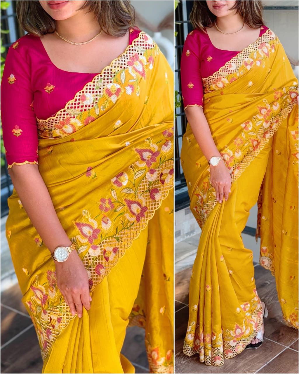Visca Slub Silk  Stunning Cut Work Visca Slub Silk Saree.