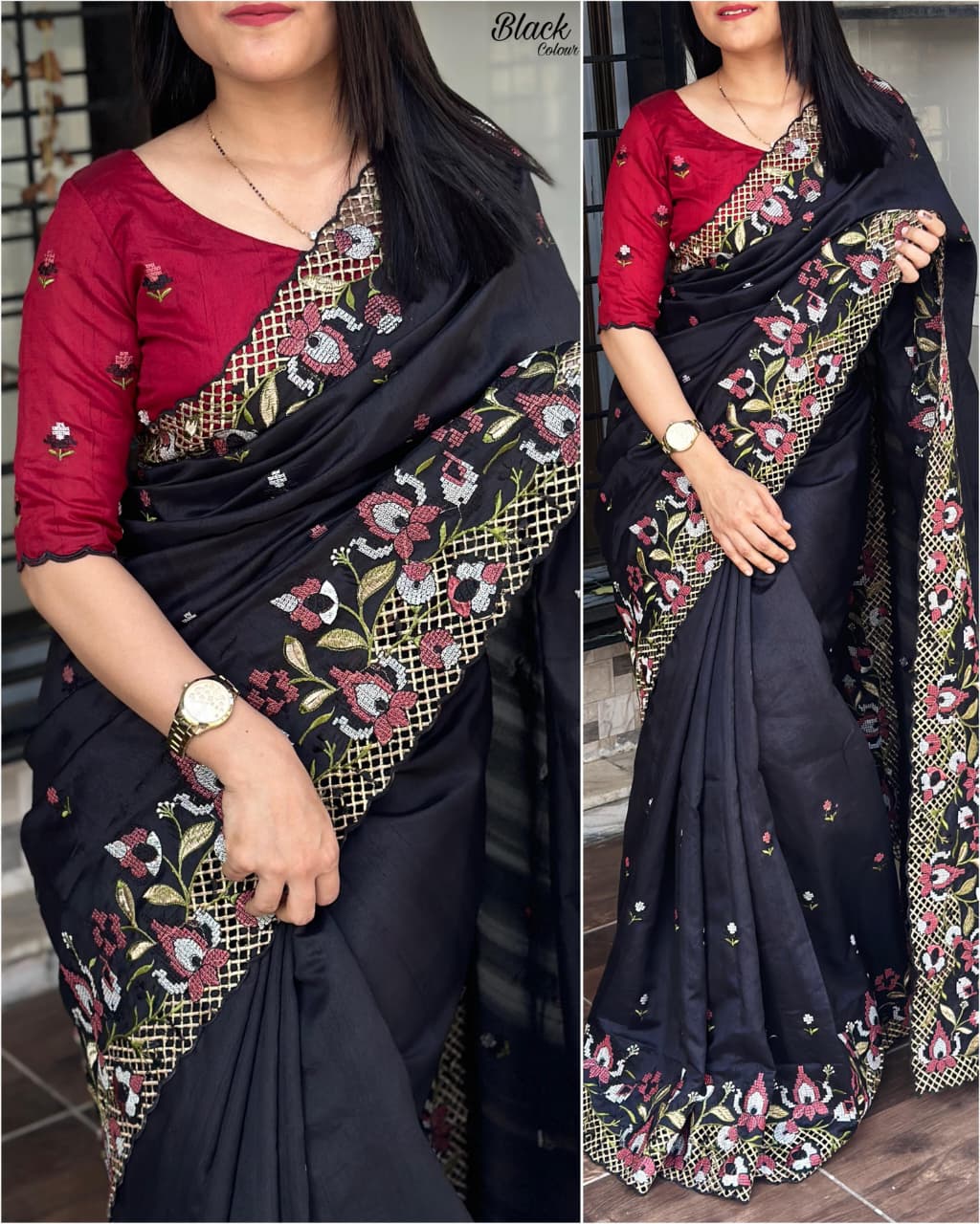 Visca Slub Silk  Stunning Cut Work Visca Slub Silk Saree.
