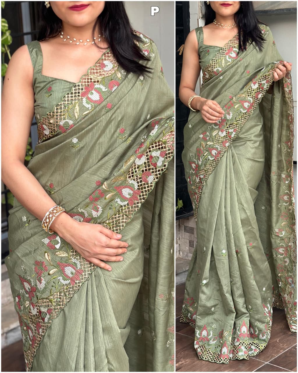 Visca Slub Silk  Stunning Cut Work Visca Slub Silk Saree.