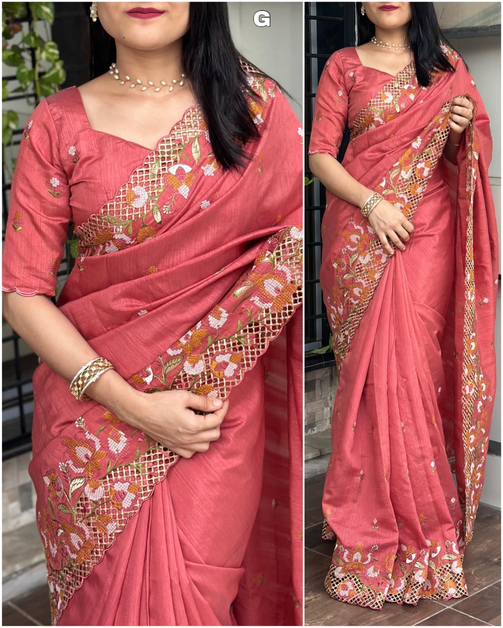 Visca Slub Silk  Stunning Cut Work Visca Slub Silk Saree.