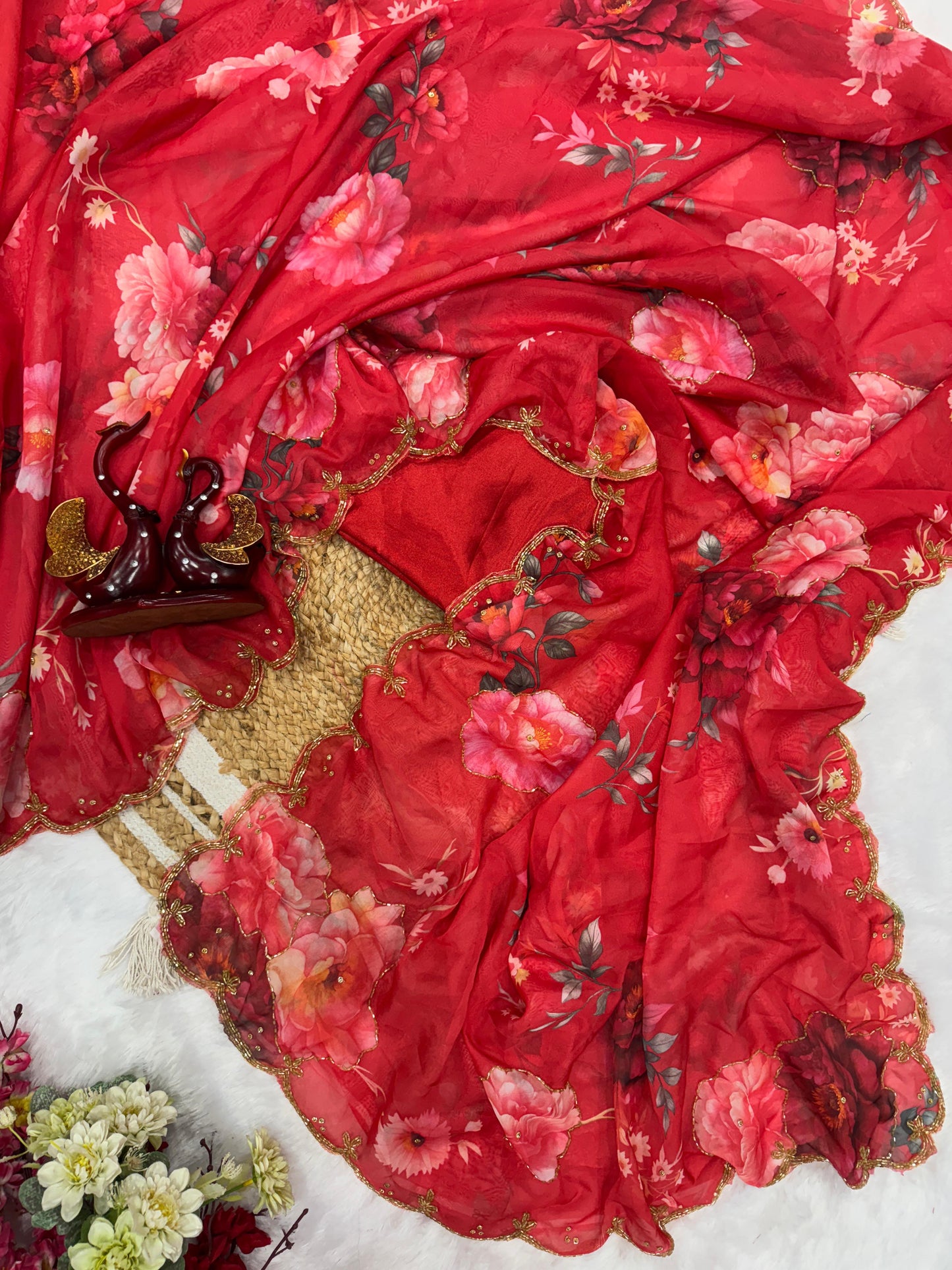 Beautiful floral print with katdana and pearls handwork