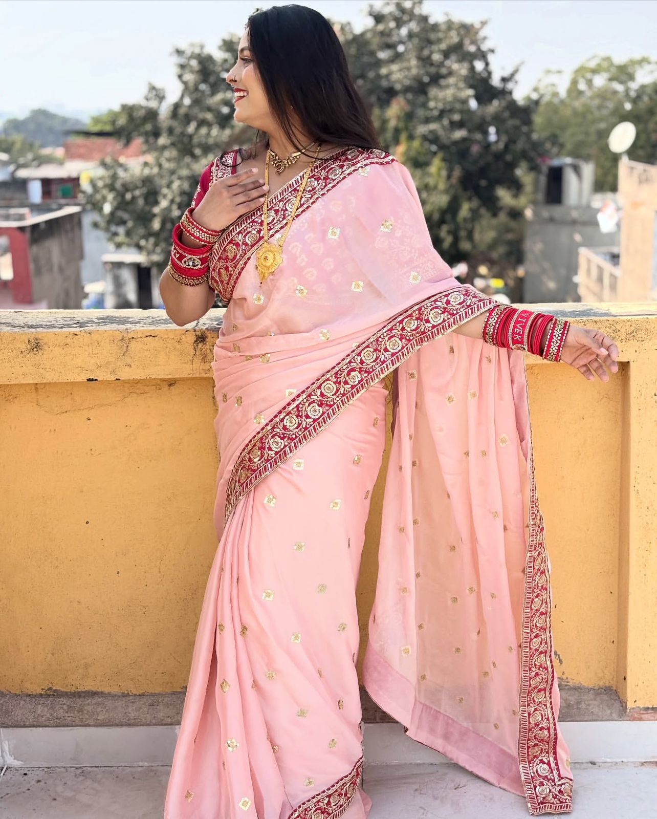 Soft Rangoli Silk Saree with Sequins & Dori Embroidery Lace Border