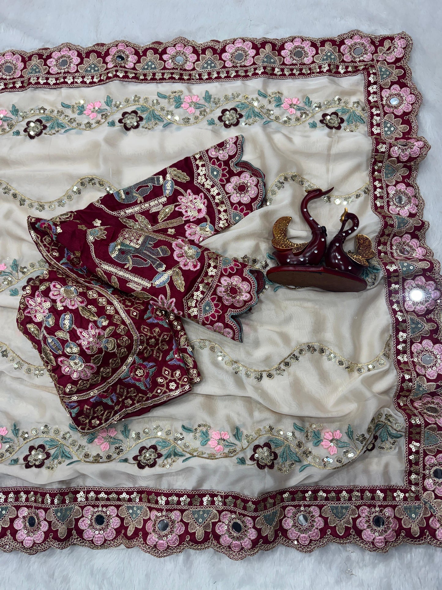 Soft Rangoli Silk Saree with Sequins, Dori & Real Mirror Work