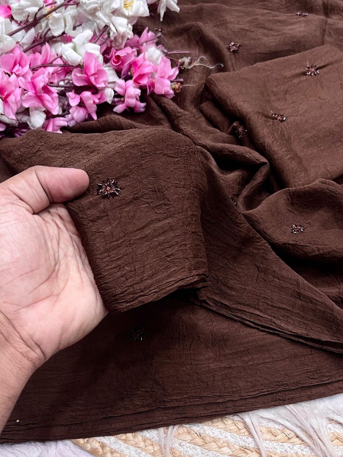 Premium Rangoli Crush Saree with Designer Embroidery Work |