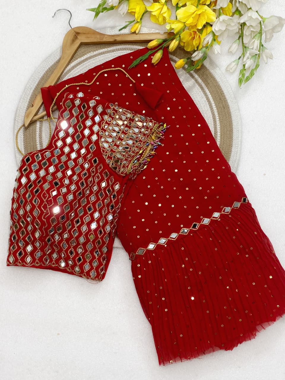 Premium Sequins Crush Pleated Saree – New Designer Collection