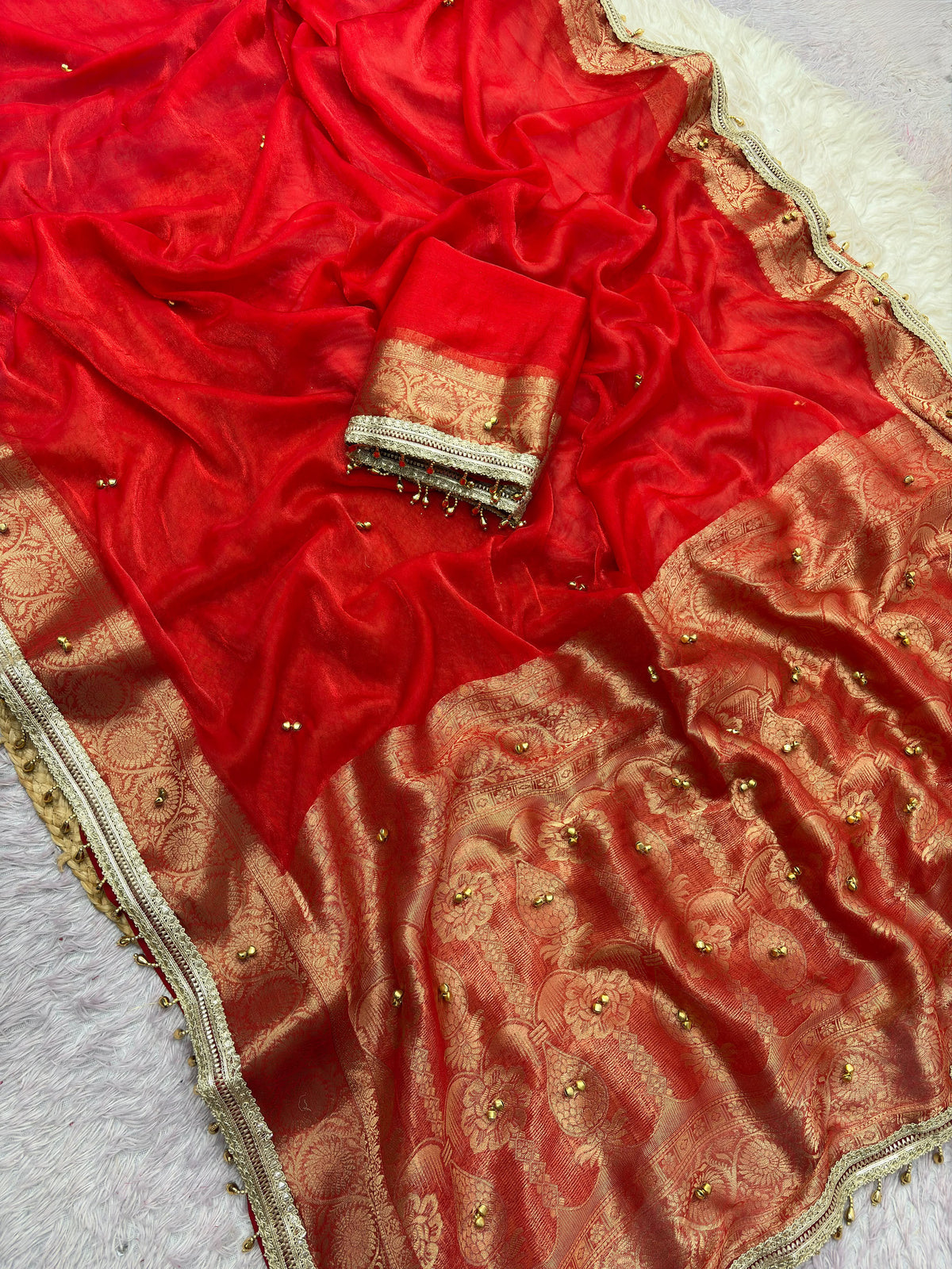 Satin Chiffon Silk Saree with Beautiful All-Over Ghunghroo Work | Designer Ethnic Wear
