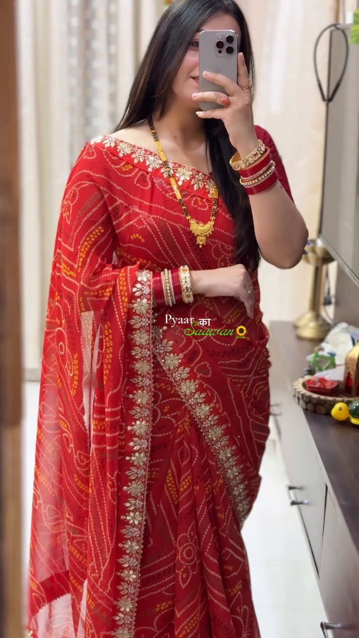 Special Saawan Red Bandhani Saree Collection