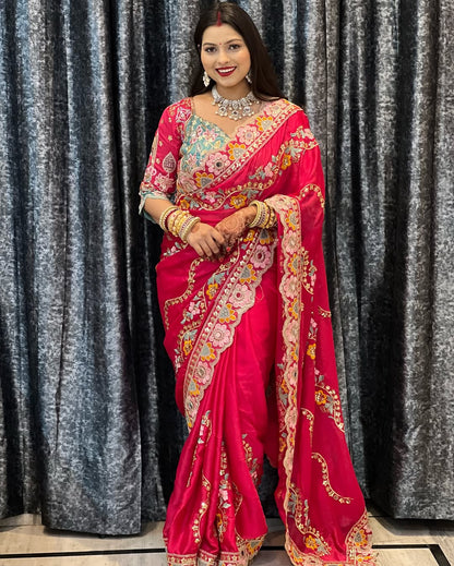 Premium Soft Rangoli Silk Saree with Real Mirror Embroidery