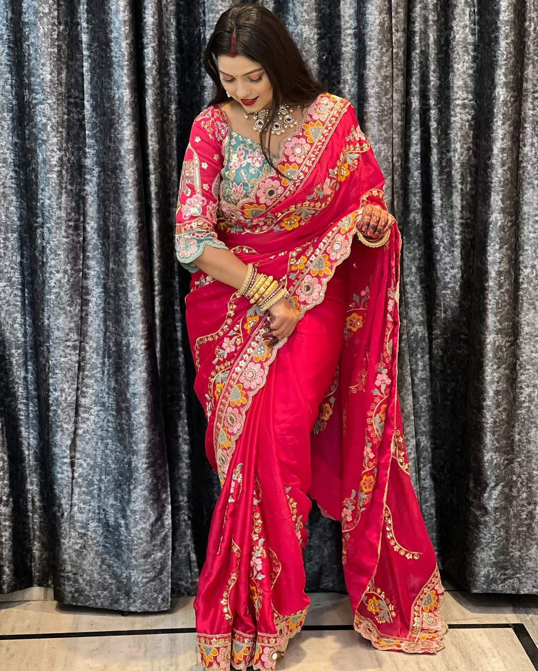 Premium Soft Rangoli Silk Saree with Real Mirror Embroidery