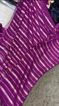 Viscose Georgette Saree with Golden Woven Border & Running Blouse