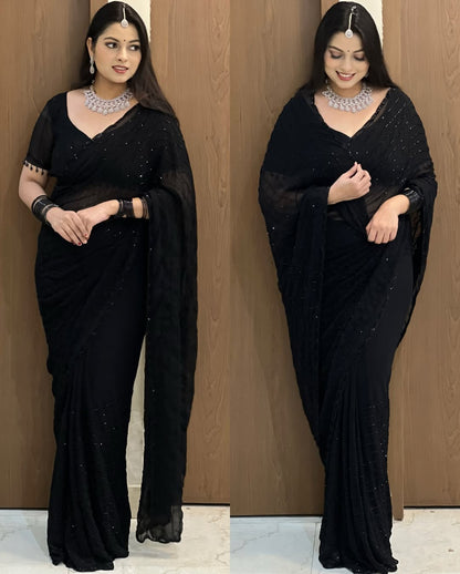 Launch Grand party wear saree in original black beeds work