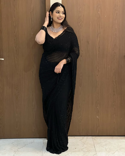 Launch Grand party wear saree in original black beeds work