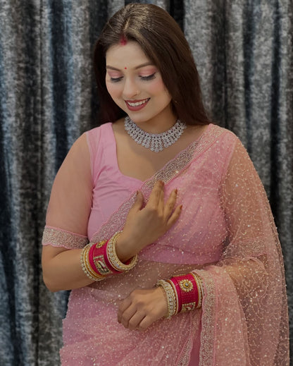 Soft Net Saree with Sequins & Beads Embroidery