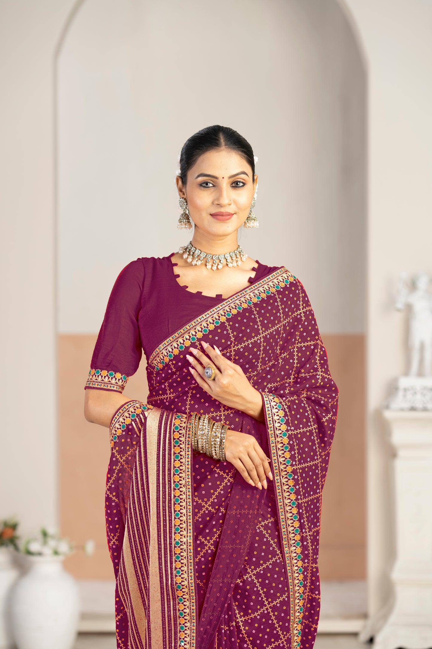 Designer jimmy chu  Saree with Zari Borde