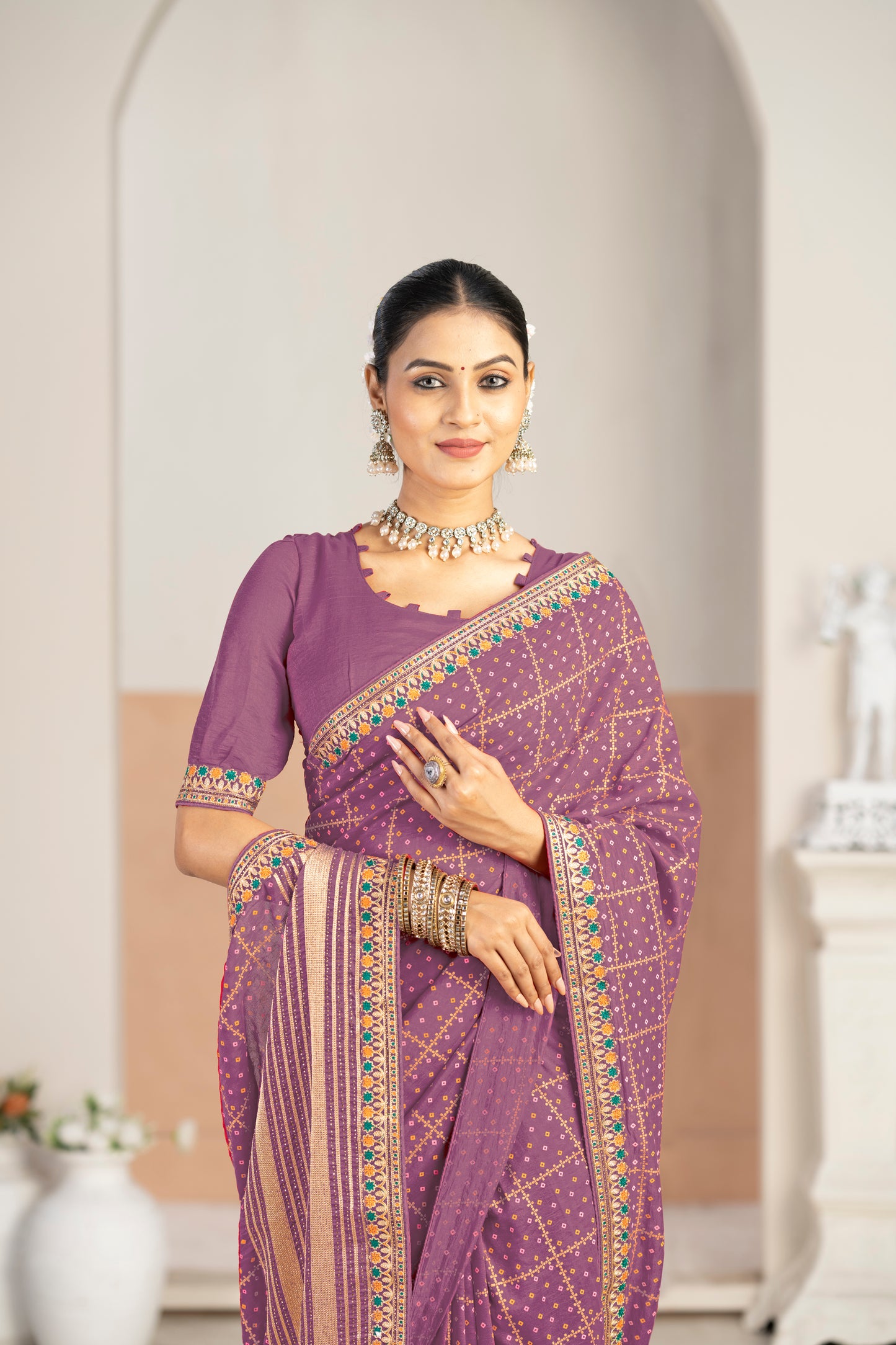 Designer jimmy chu  Saree with Zari Borde