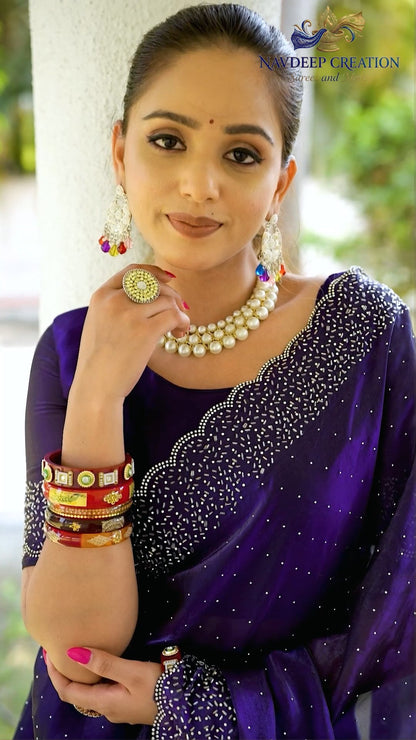 Fendi Space Silk Saree With Jarkhan Work All Over Saree