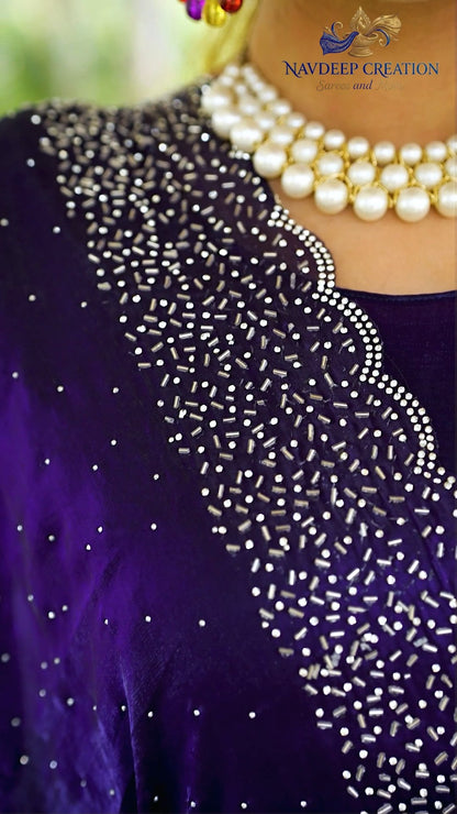 Fendi Space Silk Saree With Jarkhan Work All Over Saree