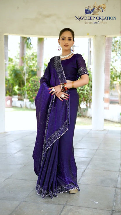 Fendi Space Silk Saree With Jarkhan Work All Over Saree