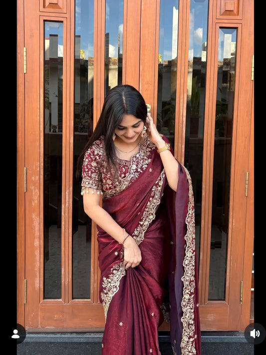 Fendy Satin Saree with 3mm Sequin Embroidery & Heavy Border