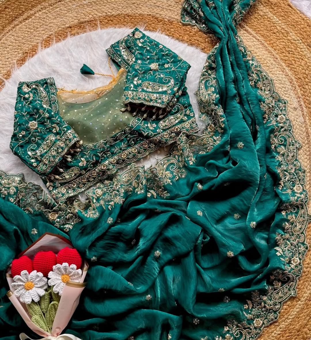 Fendy Satin Saree with 3mm Sequin Embroidery & Heavy Border