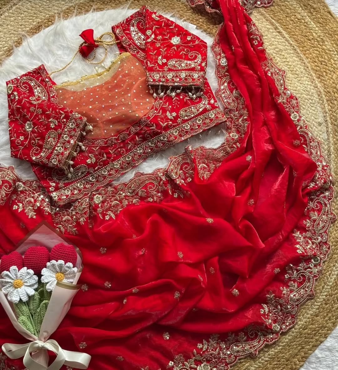 Fendy Satin Saree with 3mm Sequin Embroidery & Heavy Border