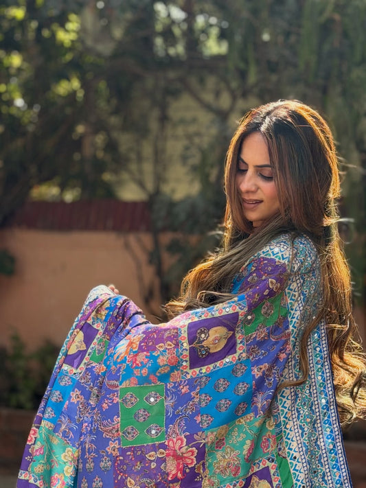 Beautiful Soft Chinnon Designer Saree with Gold Zari & Real Mirror Work