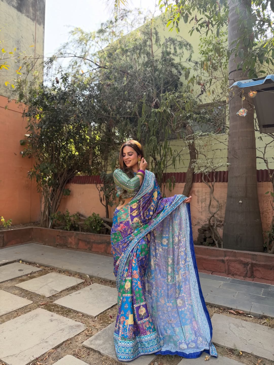 Beautiful Soft Chinnon Designer Saree with Gold Zari & Real Mirror Work