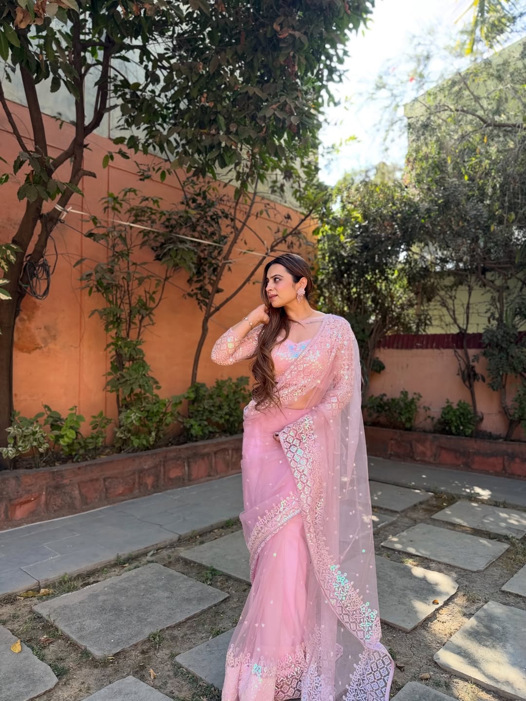 Designer Soft Net Sequins Embroidery Saree
