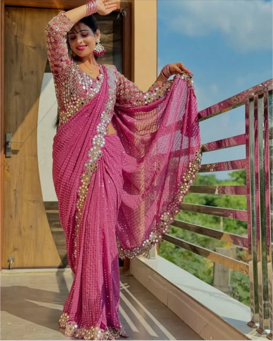 Heavy faux Georgette Blouse With Heavy Embroidery