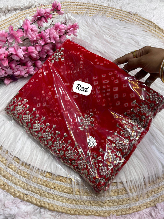 soft c*c Georgette bandej saree with beautiful c-pallu