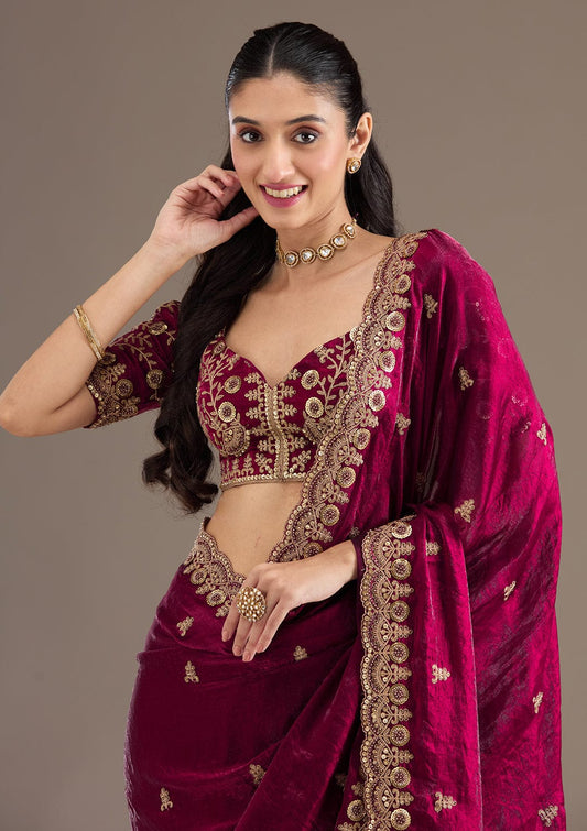 Fandy Satin Silk Saree with 5mm & 3mm sequence with jari dori embroidery work