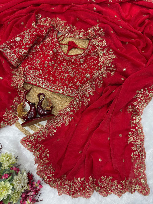 Beautiful  Frendy Chiffon  Sequence and Zari embroidery work