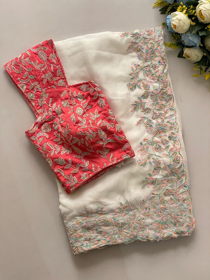Pure Tabby orgenza silk with Multi thread embroidery work