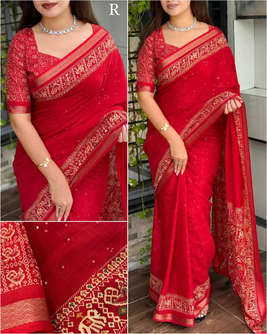 Effortless elegance meets vibrant charm with this Designer ajrakh printed beauty