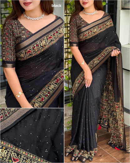Effortless elegance meets vibrant charm with this Designer ajrakh printed beauty