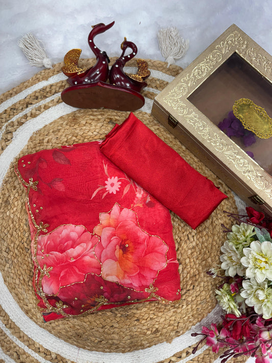 Beautiful floral print with katdana and pearls handwork