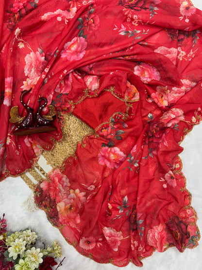 Beautiful floral print with katdana and pearls handwork