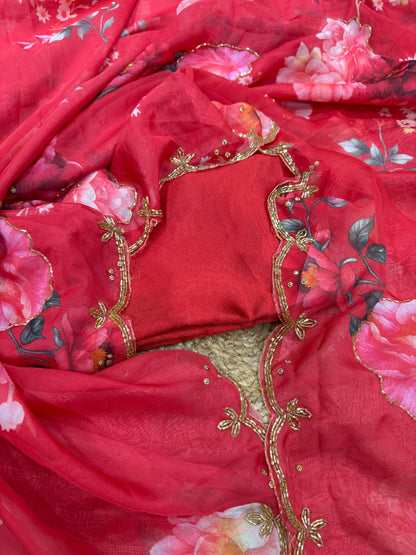 Beautiful floral print with katdana and pearls handwork