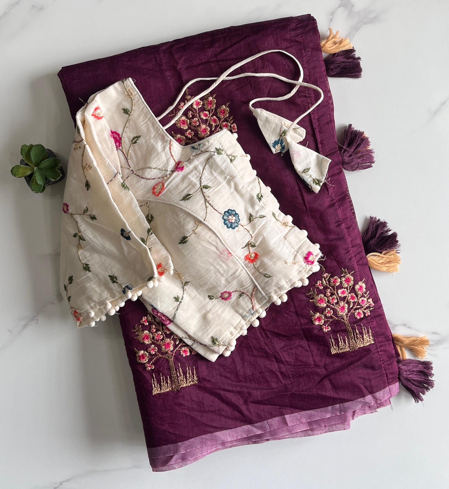 Premium Chanderi saree with. Tree work on all over the saree