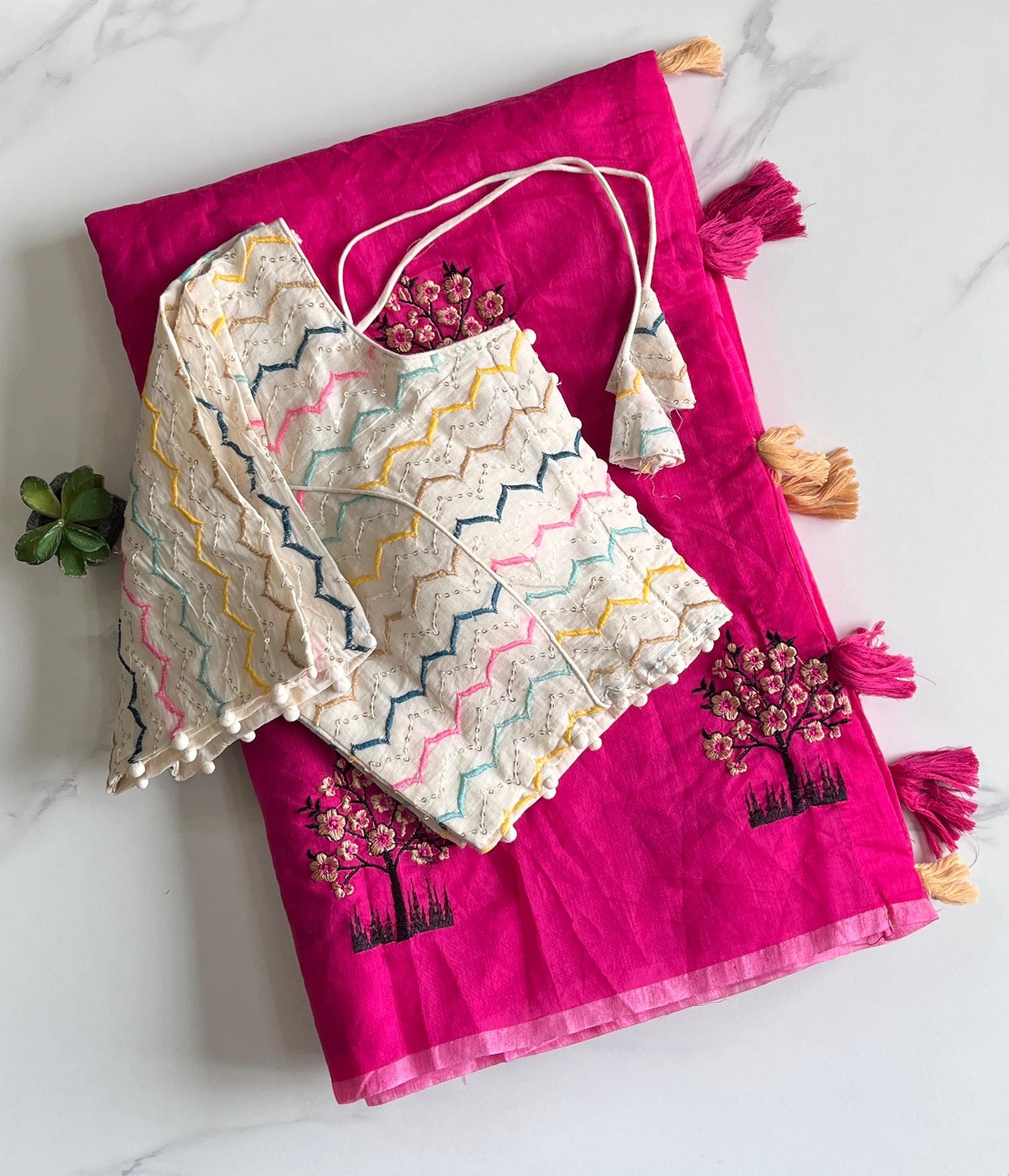 Premium Chanderi saree with. Tree work on all over the saree