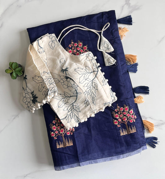 Premium Chanderi saree with. Tree work on all over the saree