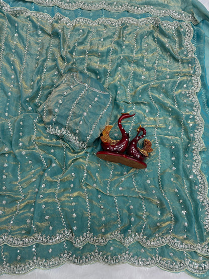 Beautiful Beads and  Sequence Embroidery Work saree