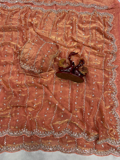 Beautiful Beads and  Sequence Embroidery Work saree