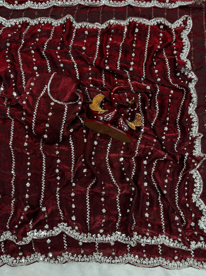 Beautiful Beads and  Sequence Embroidery Work saree